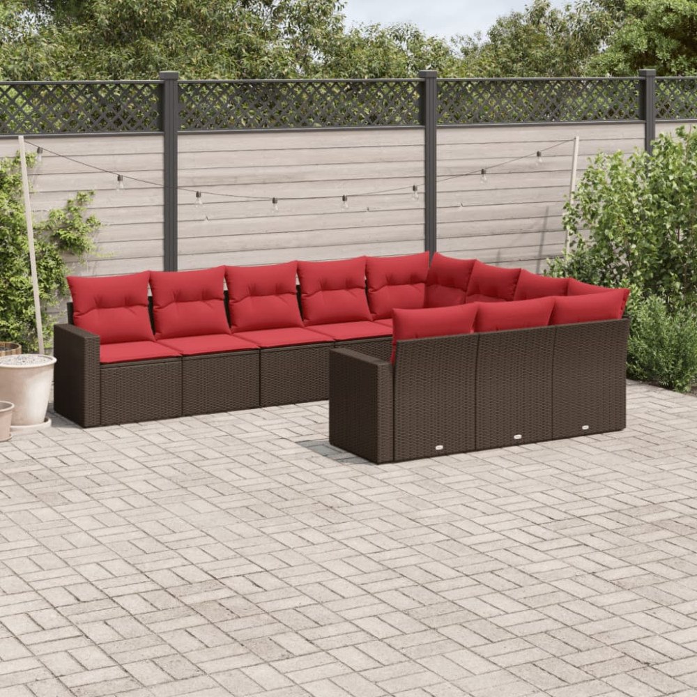 vidaXL Loungegrupp 10 delar med brun dynor konstrotting