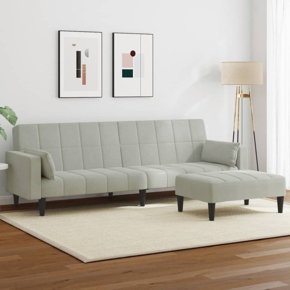 vidaXL Bäddsoffa 2-sits med fotpall ljusgrå sammet