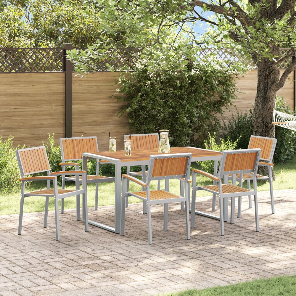 vidaXL 7-delat trädgårdsdining set i solid akacia och metall