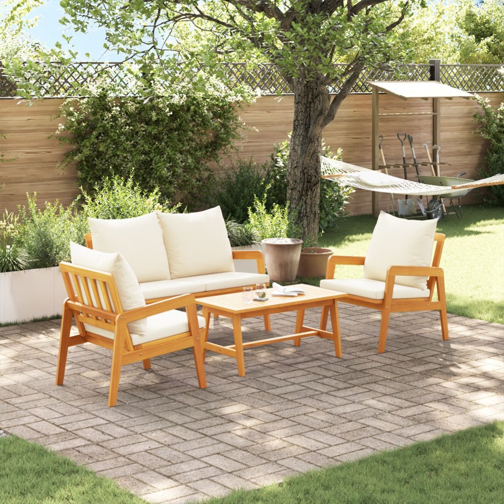 vidaXL Bistroset med kudde 4 pcs Brun och Kräm Massivt Akaciaträ