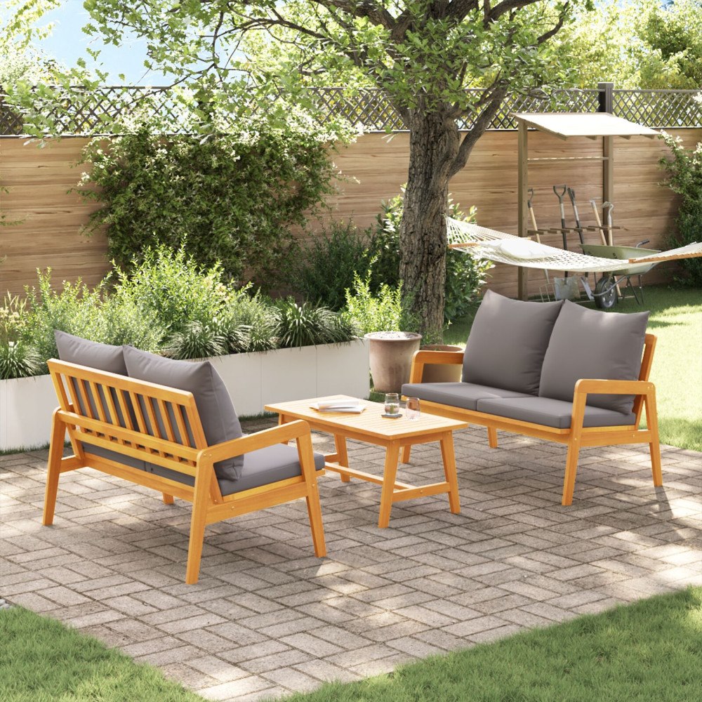 vidaXL Bistroset med kudde 3 pcs Brun Massivt Akaciaträ