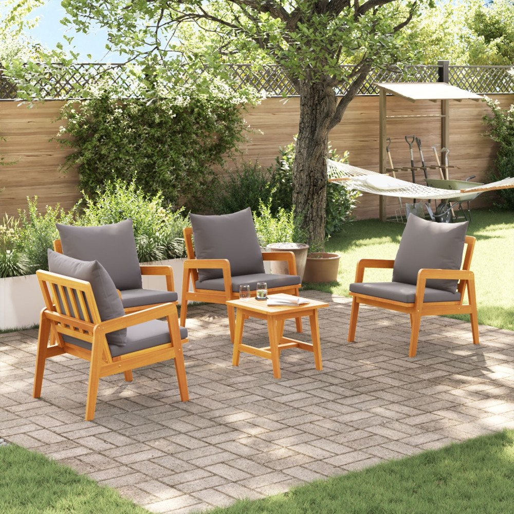 vidaXL Bistroset med kudde 5 pcs Brun Massivt Akaciaträ