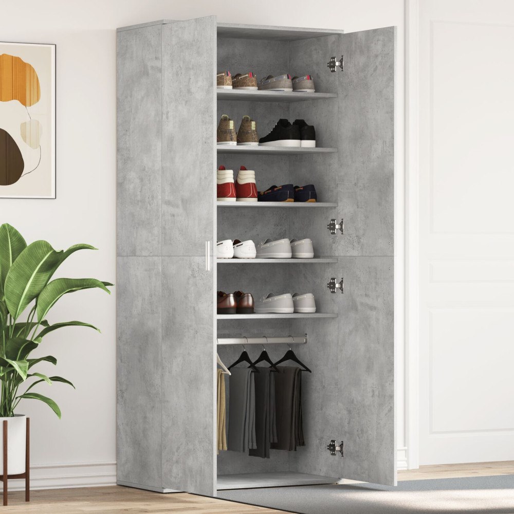 vidaXL Sko Cabinet Betonggrå 80x39x180 cm Spånskiva