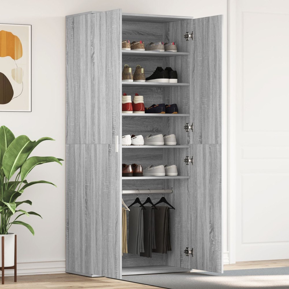 vidaXL Skoskåp Grå Sonoma 80x39x180 cm Konstruerat trä