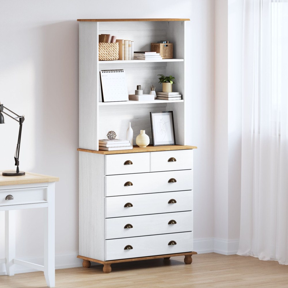 vidaXL Hutch “ASKIM” Vit 91x40x199.5 cm Massivt Trä Pine, vidaXL Hutch "ASKIM" Vit 91x30x104 cm Massivt Trä Pine, vidaXL Kommod...