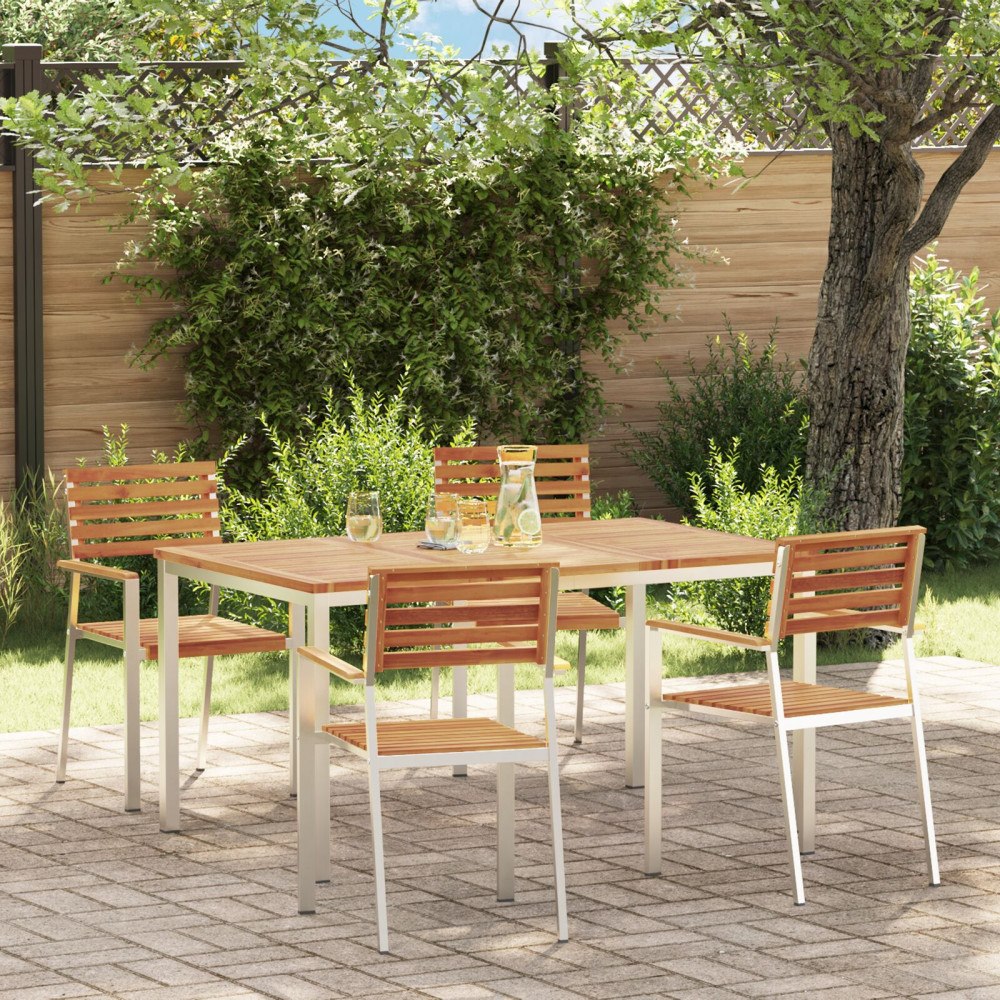 vidaXL 5-delat Trädgårdsdining Set Solid Akacia, vidaXL Utomhusbord 150x90x75 cm Solid Akacia, vidaXL Stapelbara Trädgårdsstola...