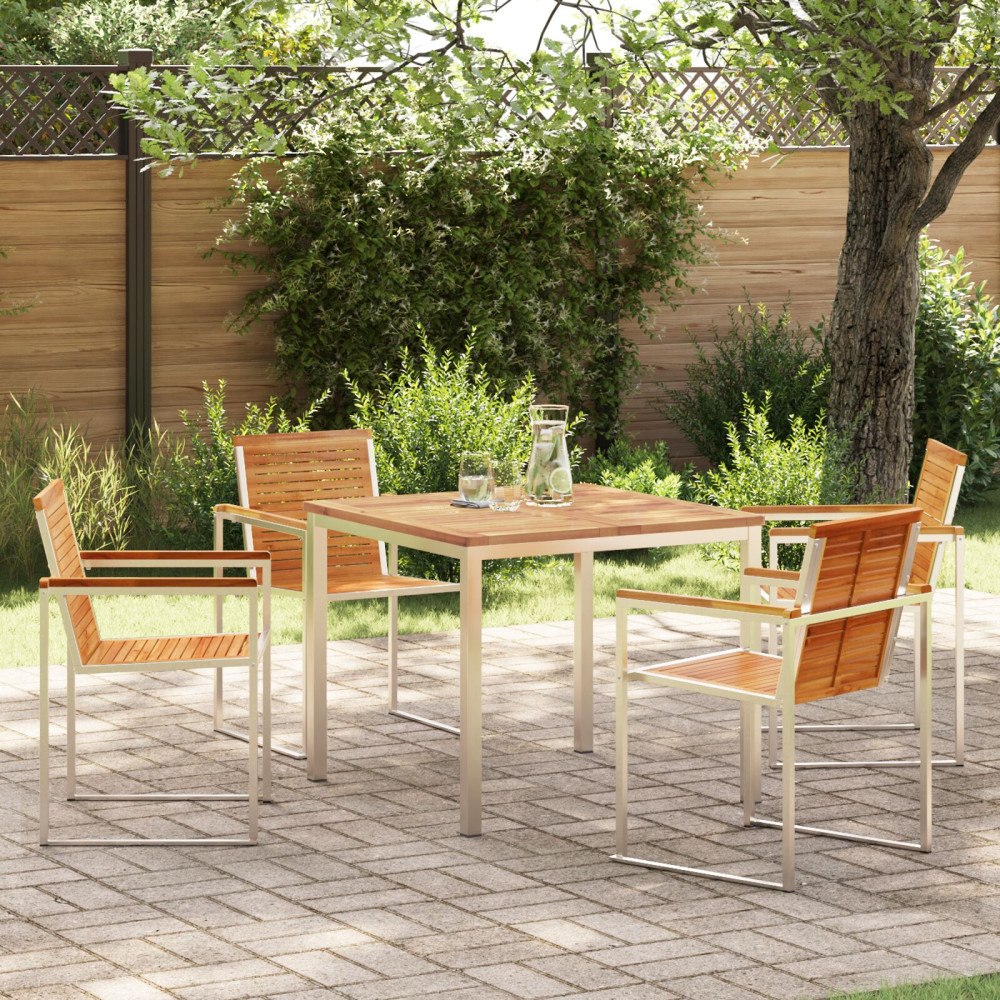 vidaXL 5-delat trädgårdsbordset i massiv teak, vidaXL utomhusmatbord 90x90x74.5 cm i massiv teak