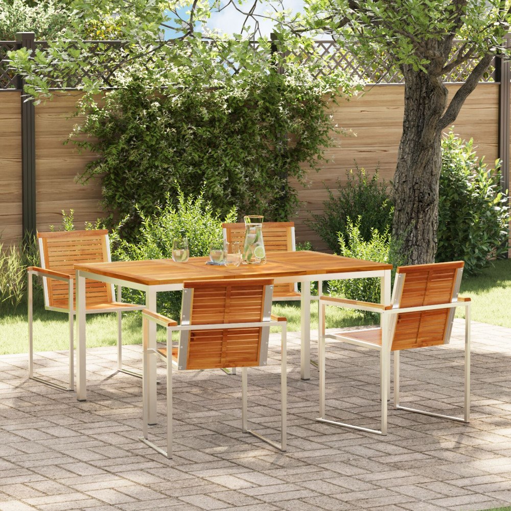 vidaXL 5 Delars Trädgårdsmöbelset Solid Teak, vidaXL Utomhusbord 150x90x75 cm Solid Teak