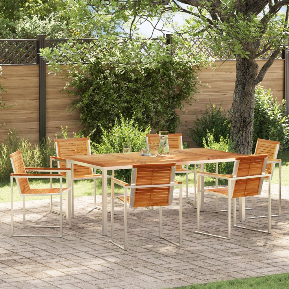 vidaXL 7 Delars Trädgårdsserveringsset av Massivt Teakträ, vidaXL Utomhusserveringsbord 180x90x75 cm Massivt Teakträ