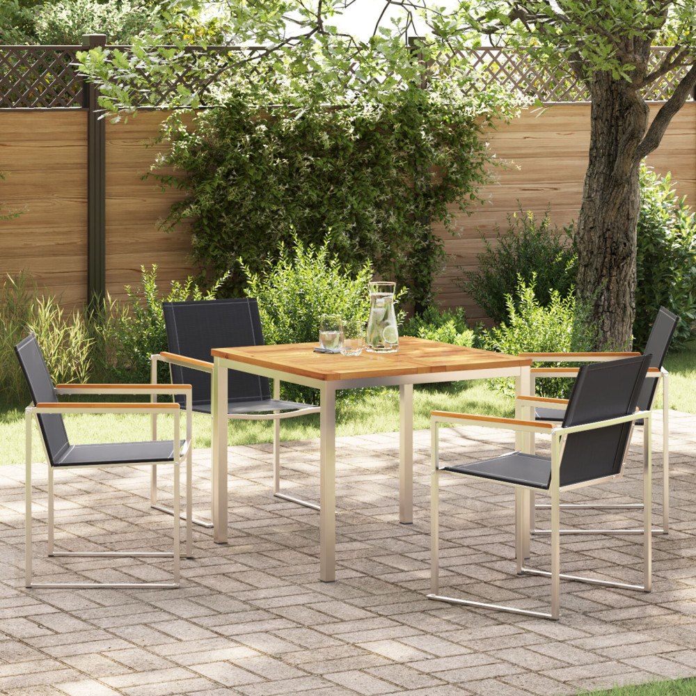 vidaXL 5-delat trädgårdsmatset Massivt teakträ, vidaXL Utomhusbord 90x90x74.5 cm Massivt teakträ