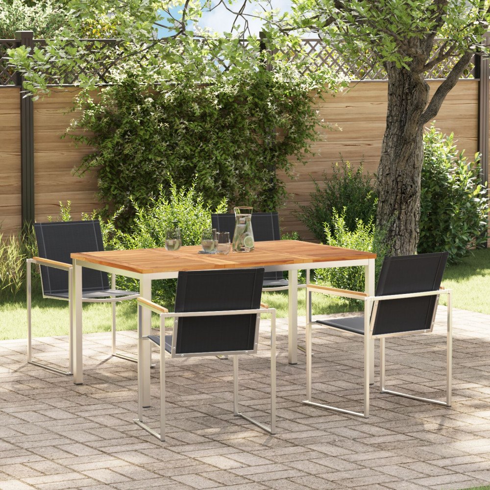 vidaXL 5-delat trädgårdsmöbler i solid teak, vidaXL matbord 150x90x75 cm i solid teak