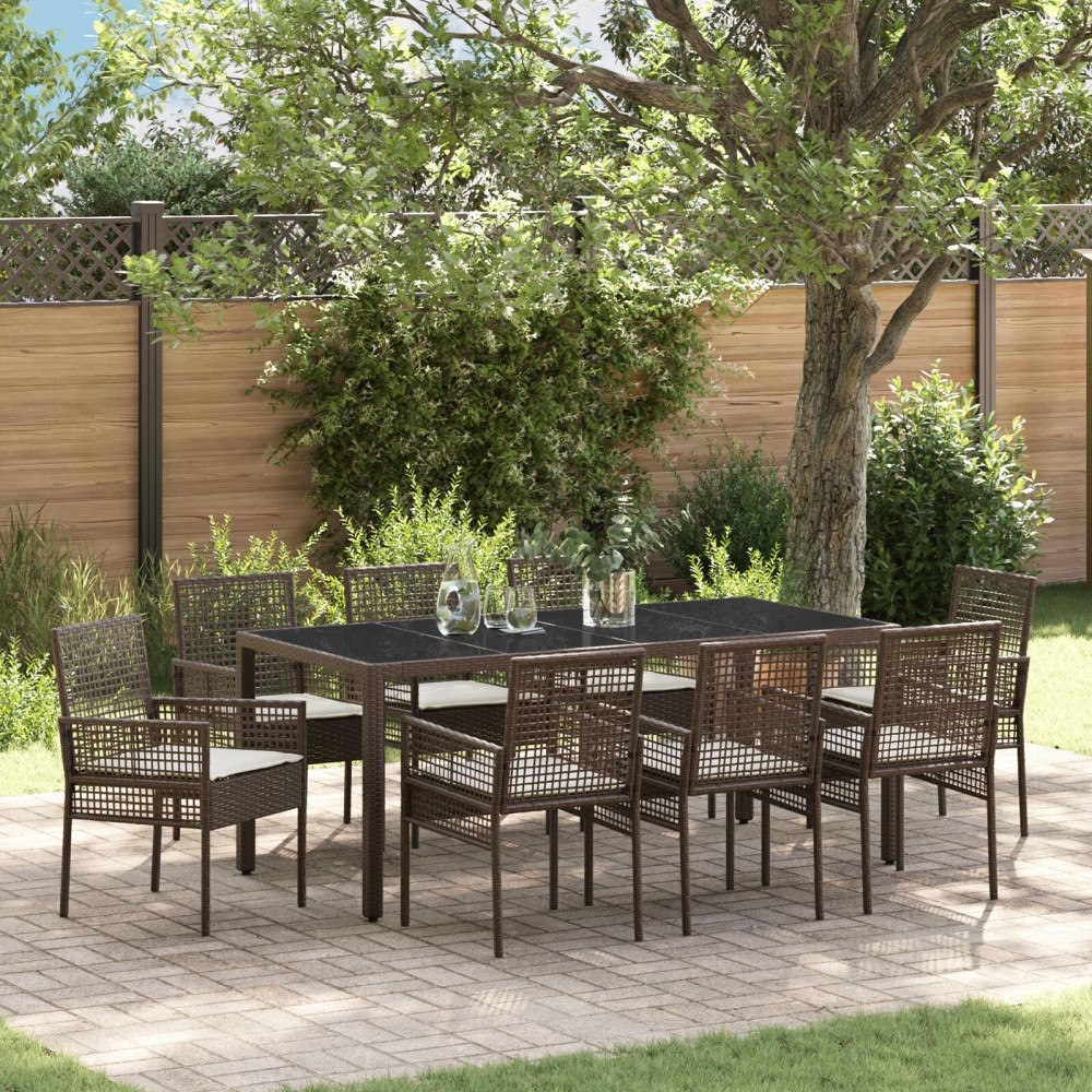 vidaXL Trädgårdsmöbelset 9 pcs Brun Poly rattan