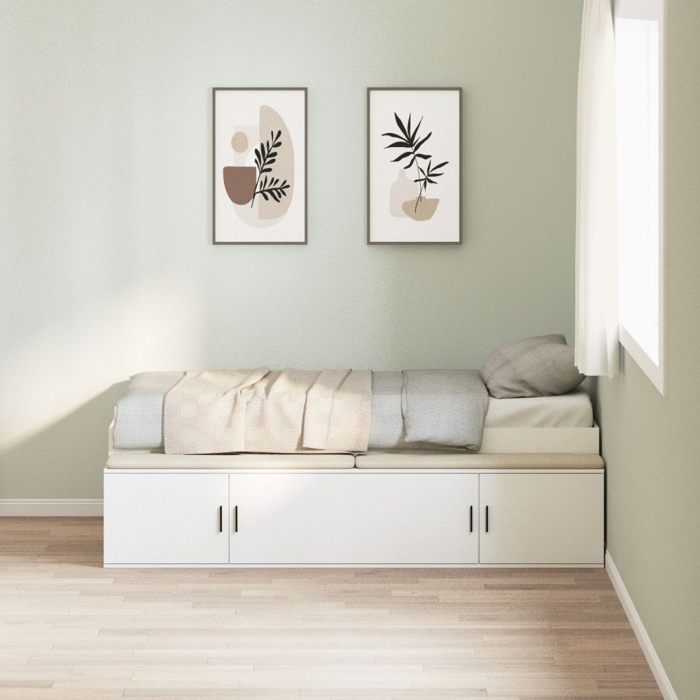 vidaXL Sängram med låda med lagring Vit 100 x 200 cm Konstruerat trä