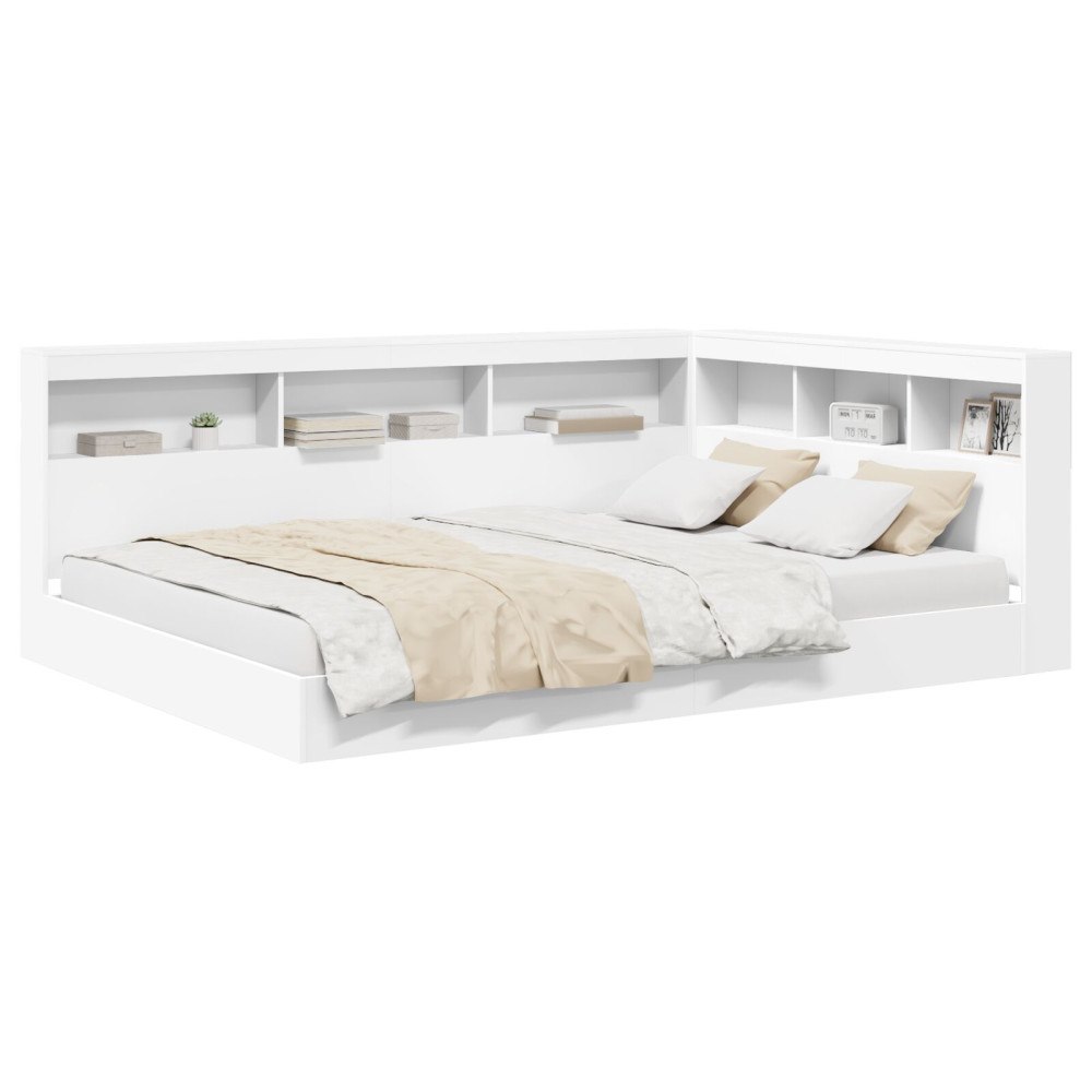 vidaXL Bokhylla Säng med hylla Vit 150 x 200 cm Konstruerat trä