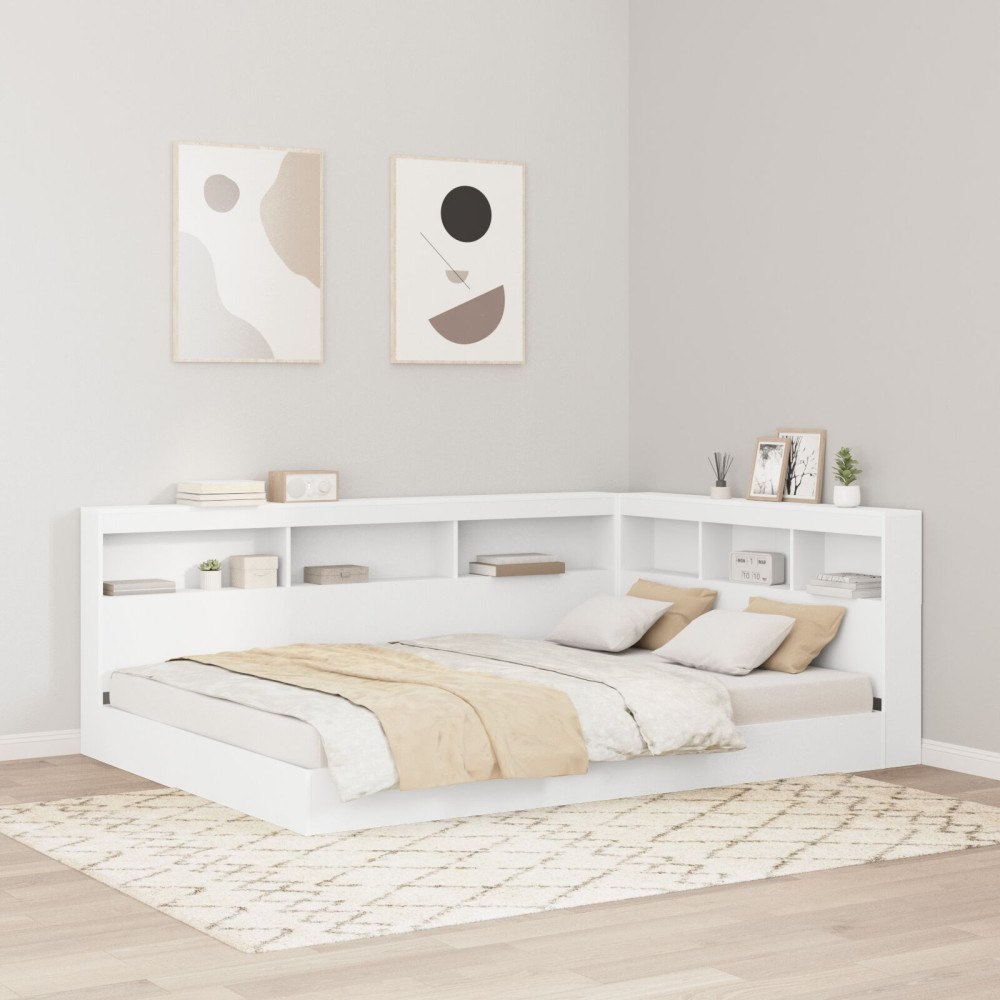 vidaXL Bokhylla Säng med hylla Vit 160 x 200 cm Konstruerat trä