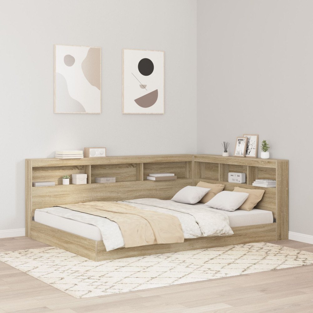 vidaXL Bokhylla Säng med hylla Sonoma ek 160 x 200 cm Konstruerat trä