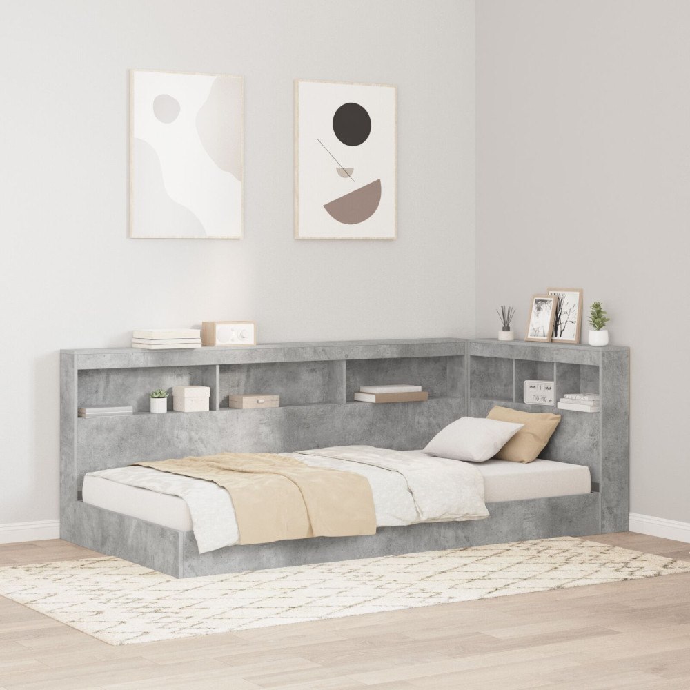 vidaXL Bokhylla Säng med hylla Betonggrå 75 x 190 cm Konstruerat trä