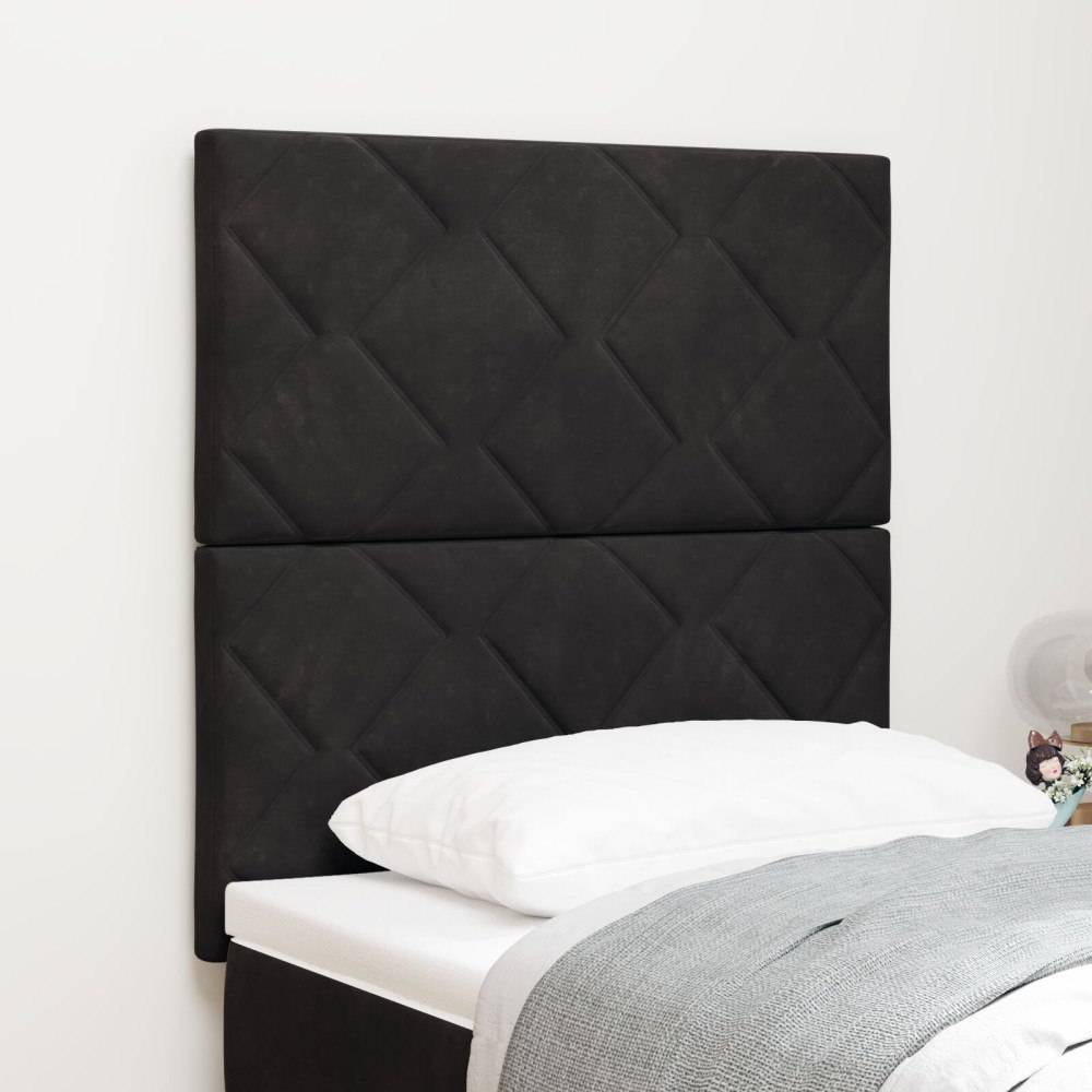 vidaXL sänggavel med diamantsmönster i svart, 80 cm sammet, vidaXL sänggavel med diamantsmönster i svart, 160 cm sammet