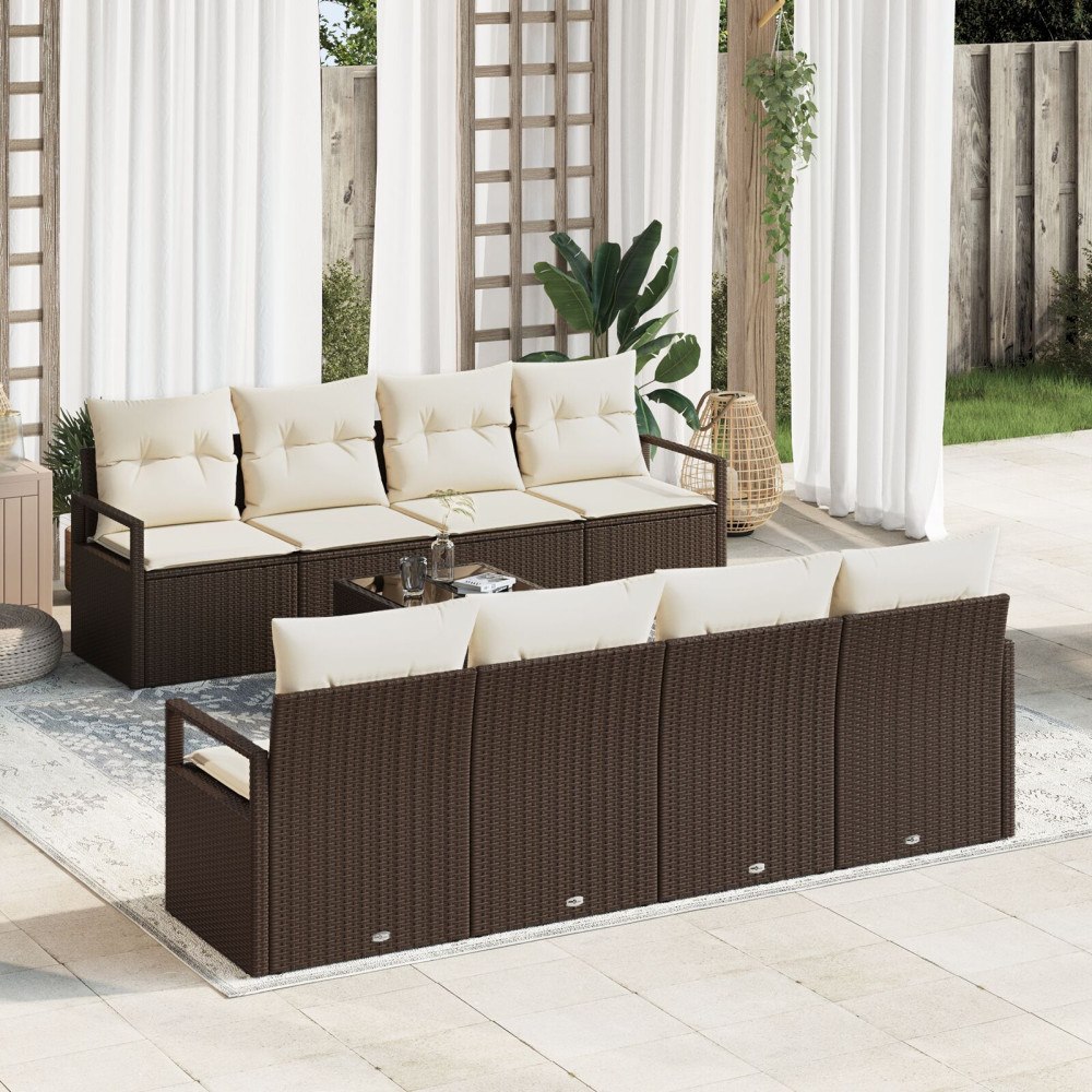 vidaXL Trädgårdsoffset 7 pcs Brun, krämfärgad 55 x 55 x 37 cm