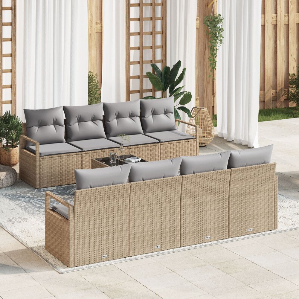 vidaXL Trädgårdsoffset 7 pcs Beige, grå 55 x 55 x 37 cm konstrotting
