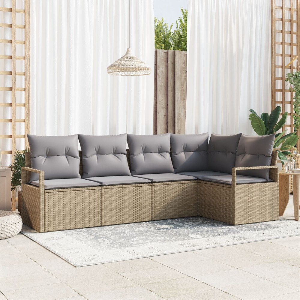 vidaXL Trädgårdsoffset 5 pcs Beige Poly rattan