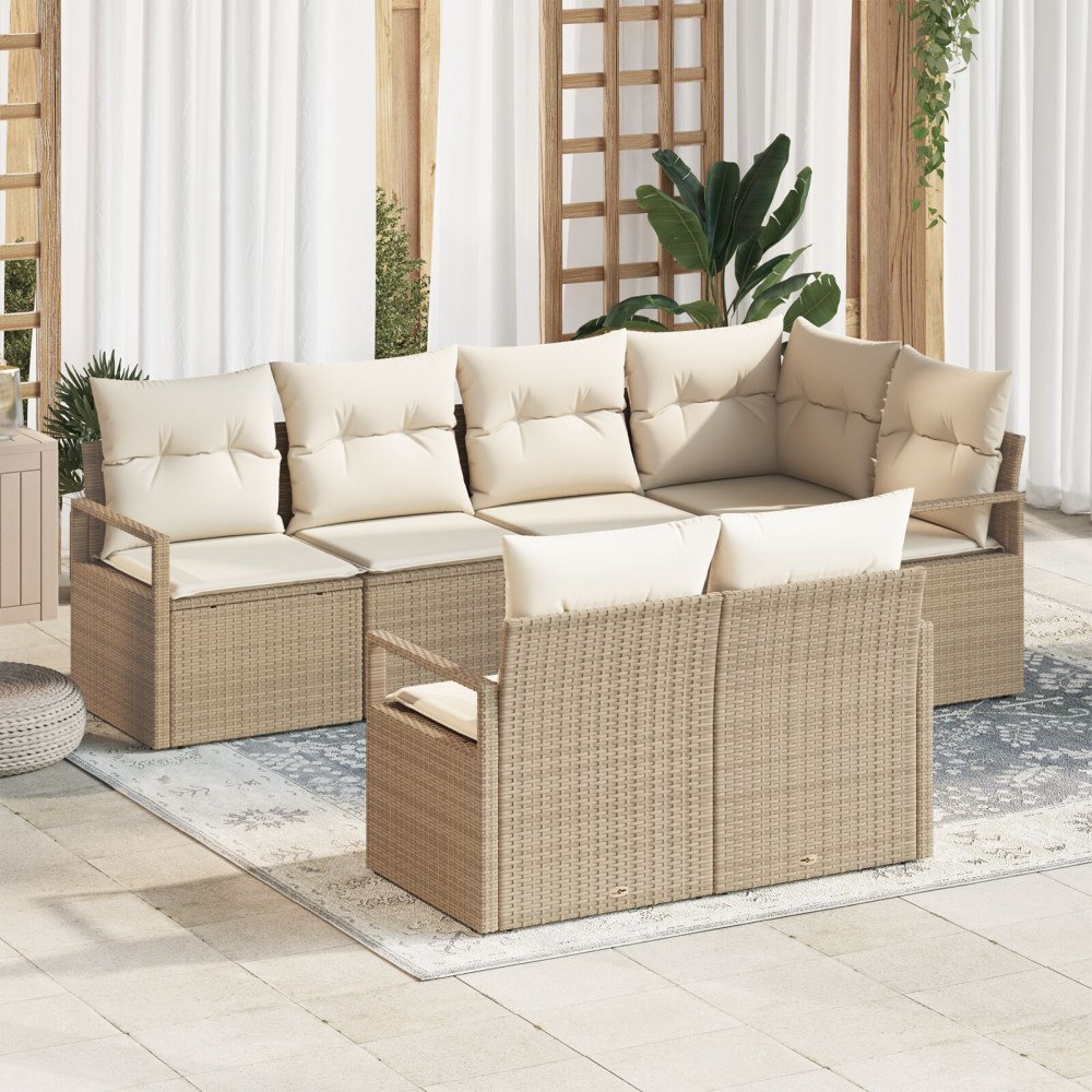 vidaXL Trädgårdsoffset 7 pcs Beige Poly rattan