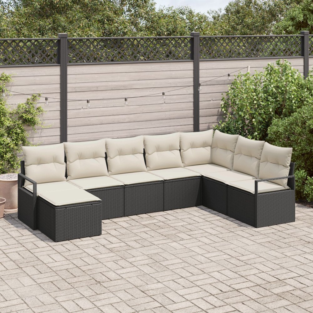 vidaXL Trädgårdsoffset 8 pcs Svart Poly rattan