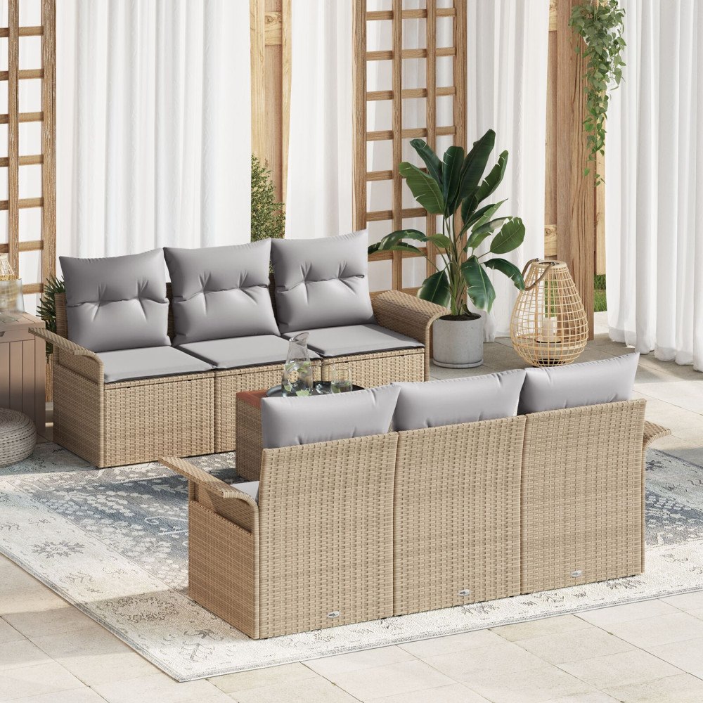 vidaXL Trädgårdsoffset 7 pcs Beige Poly rattan