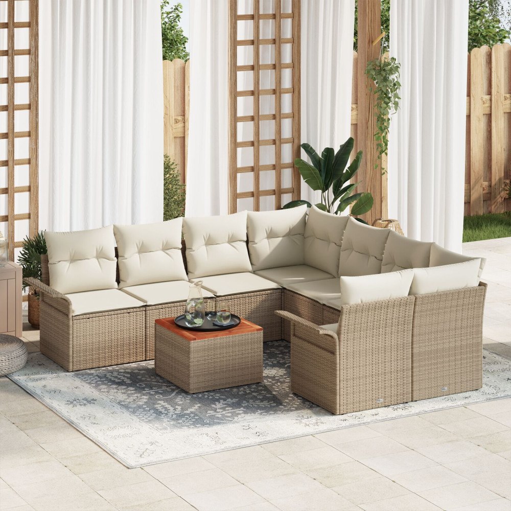 vidaXL Trädgårdsoffset 9 pcs Beige Poly rattan