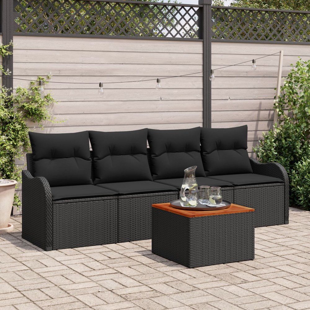 vidaXL Trädgårdsoffset 5 pcs Svart Poly rattan