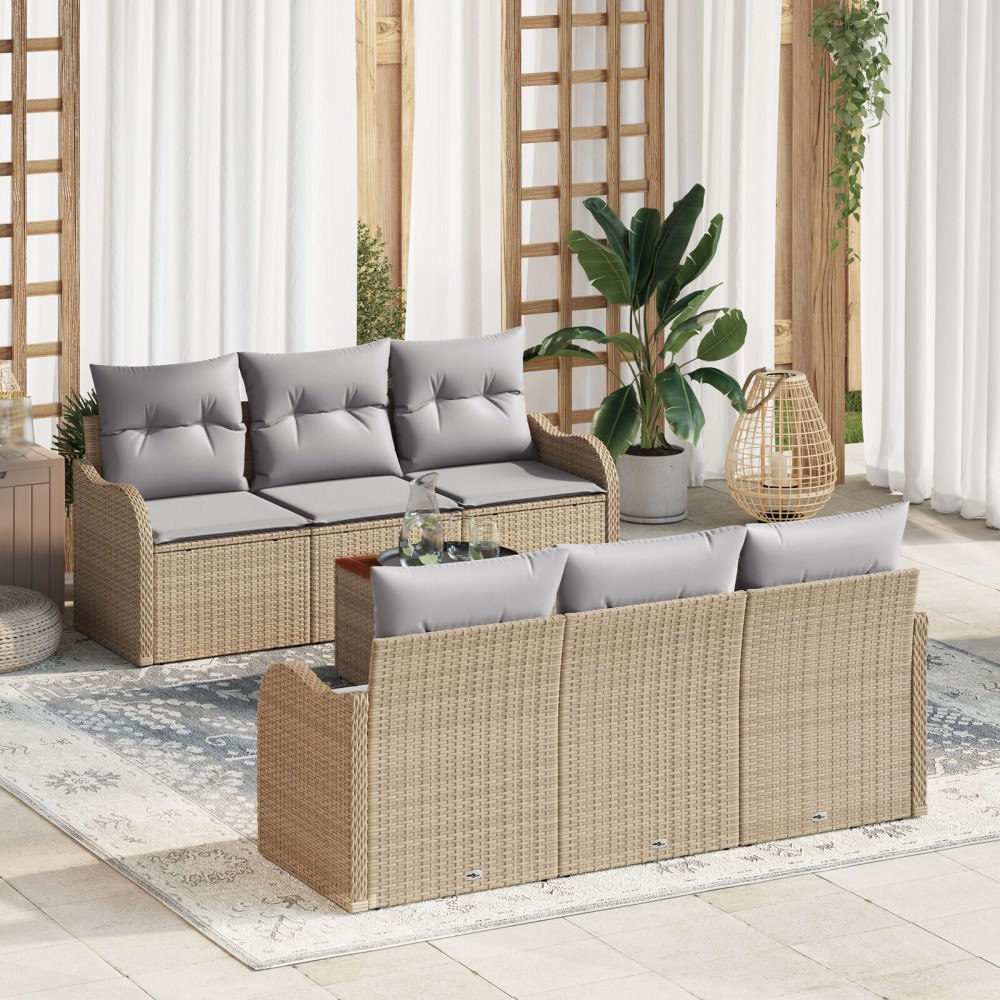 vidaXL Trädgårdsoffset 7 pcs Beige Poly rattan