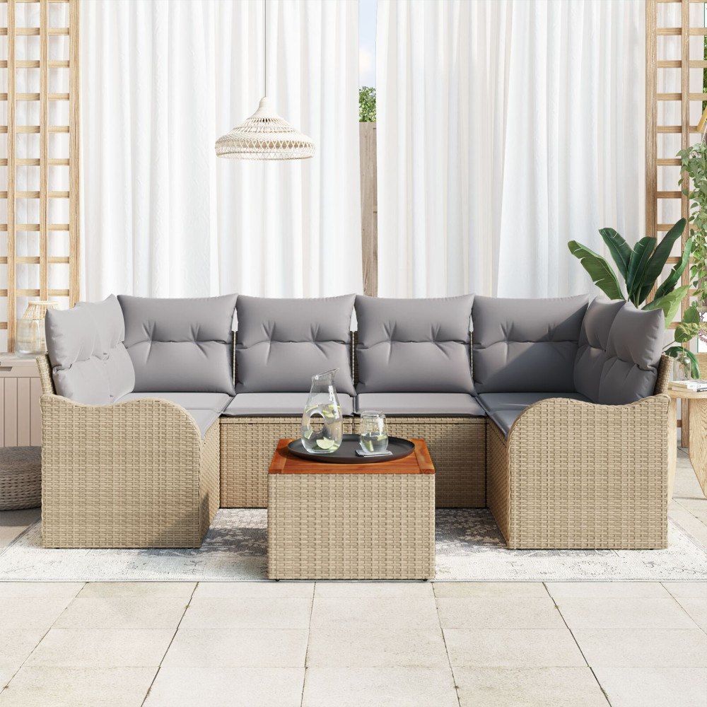vidaXL Trädgårdsoffset 7 pcs Beige Poly rattan