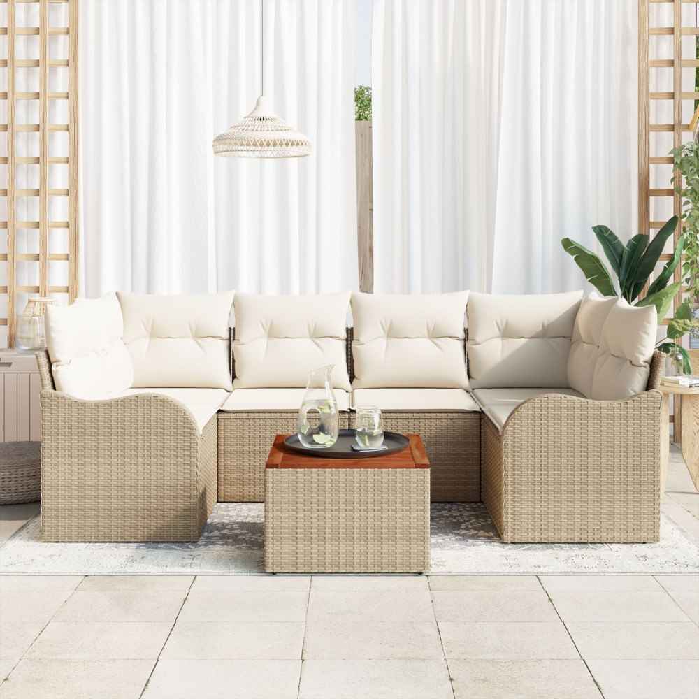 vidaXL Trädgårdsoffset 7 pcs Beige Poly rattan