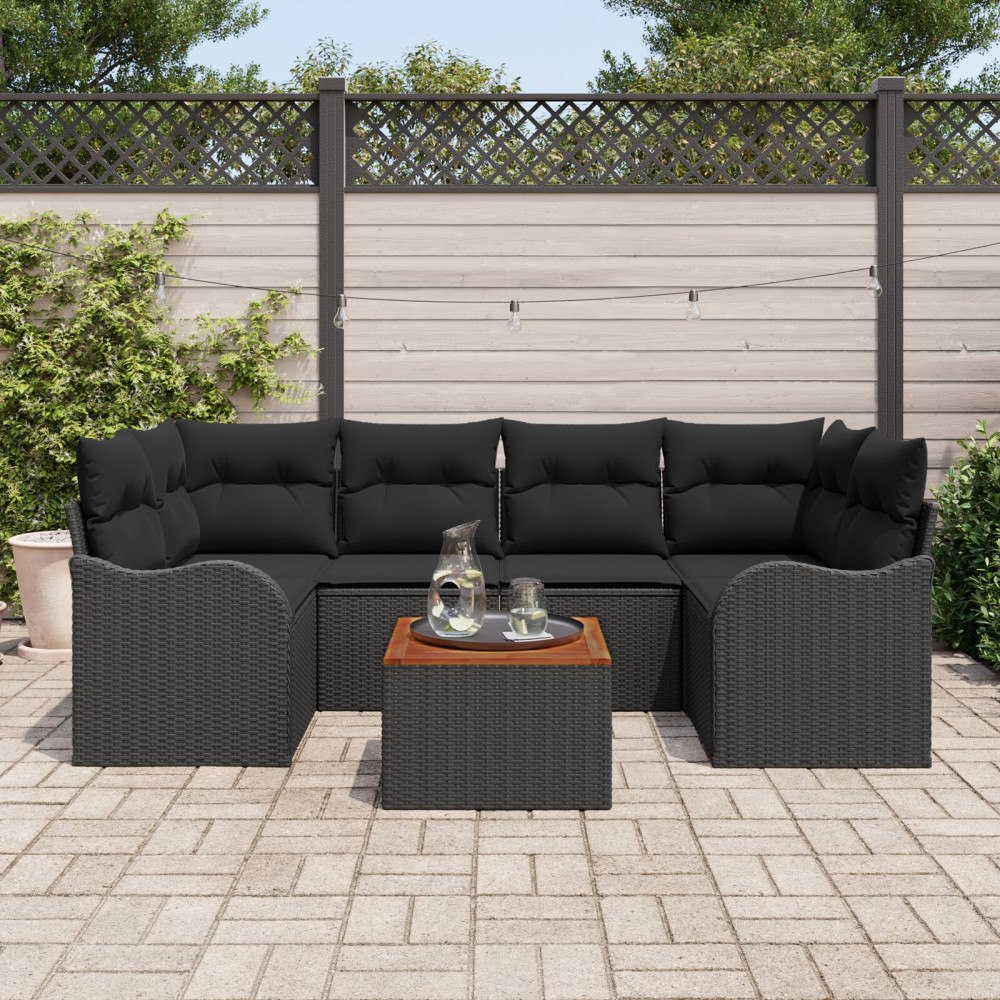 vidaXL Trädgårdsoffset 7 pcs Svart Poly rattan