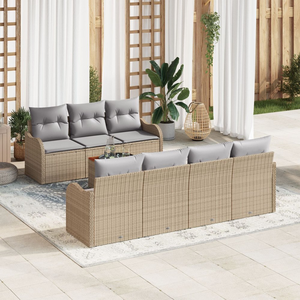vidaXL Trädgårdsoffset 8 pcs Beige Poly rattan