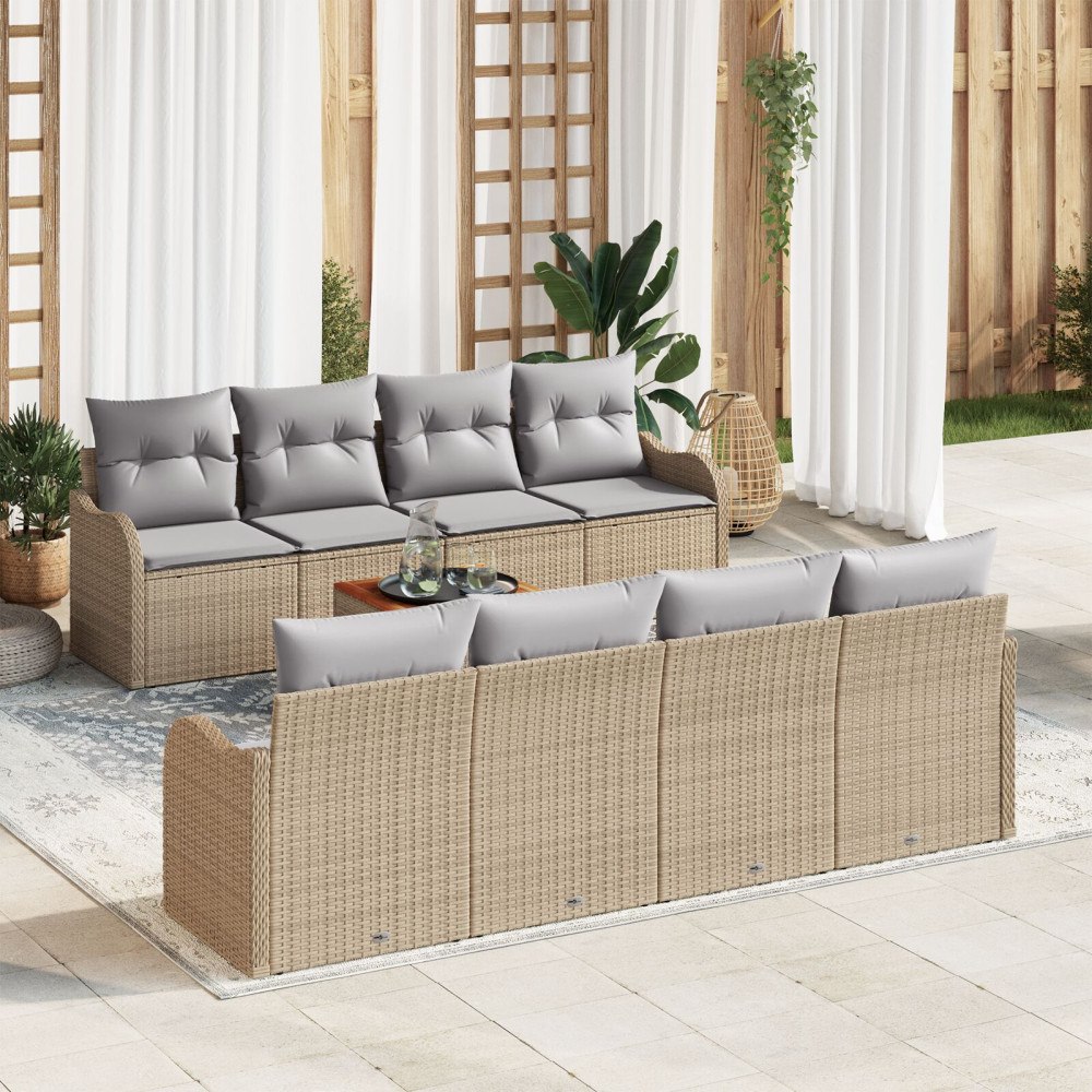 vidaXL Trädgårdsoffset 9 pcs Beige Poly rattan