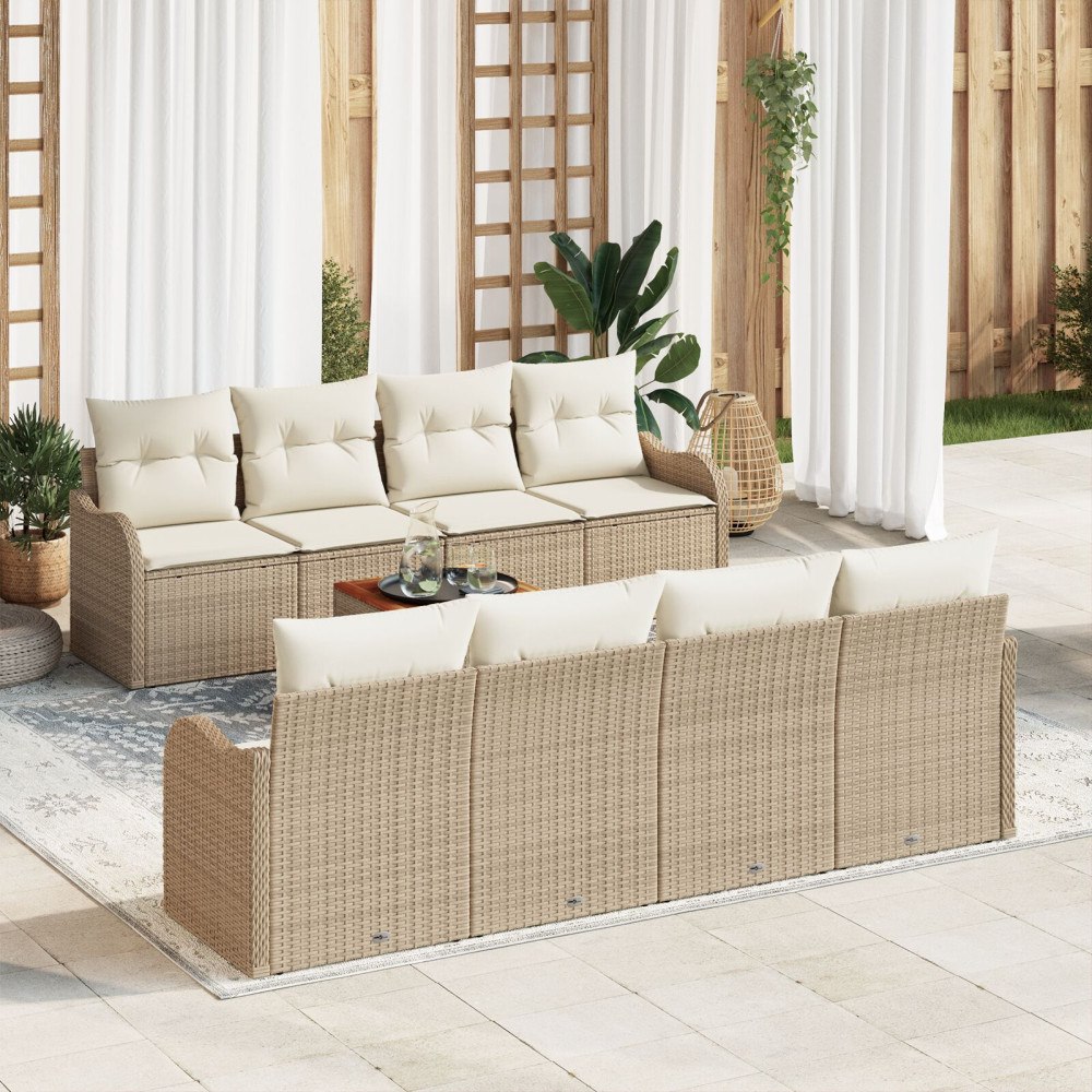 vidaXL Trädgårdsoffset 9 pcs Beige Poly rattan