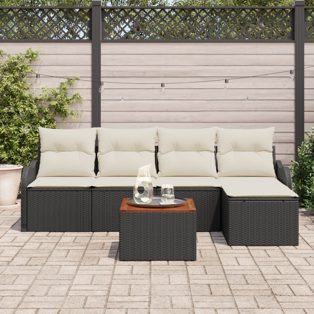 vidaXL Trädgårdsoffset 6 pcs Svart Poly rattan