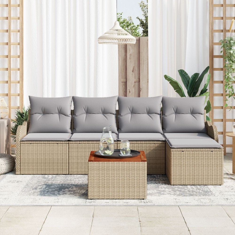 vidaXL Trädgårdsoffset 6 pcs Beige Poly rattan