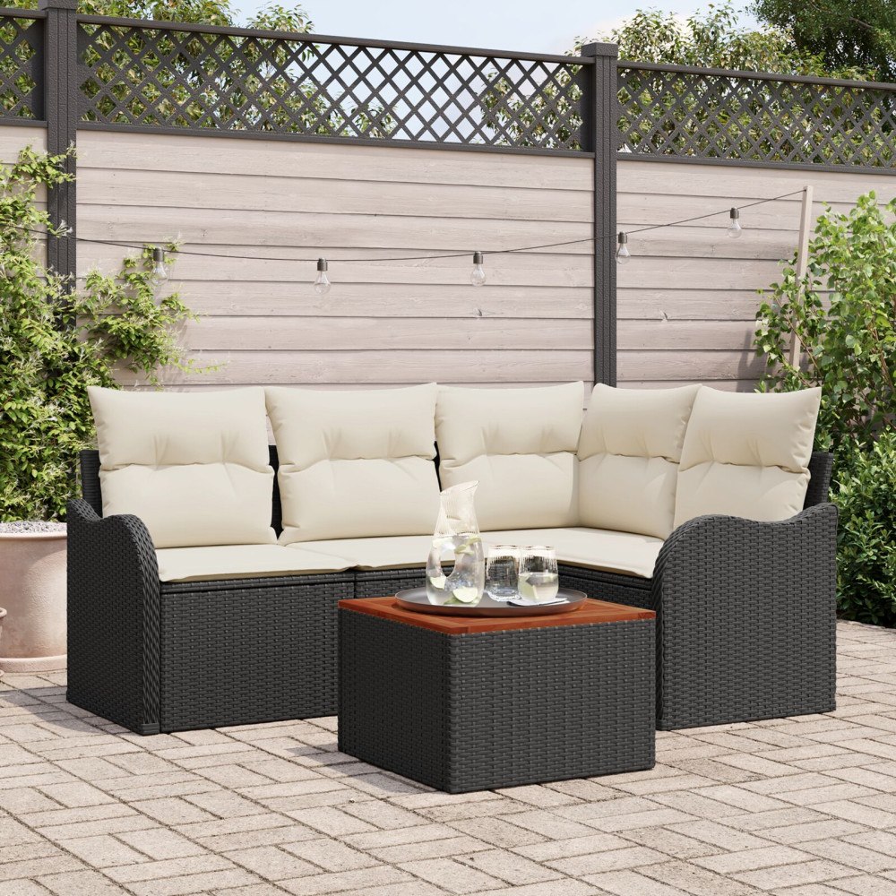 vidaXL Trädgårdsoffset 5 pcs Svart Poly rattan