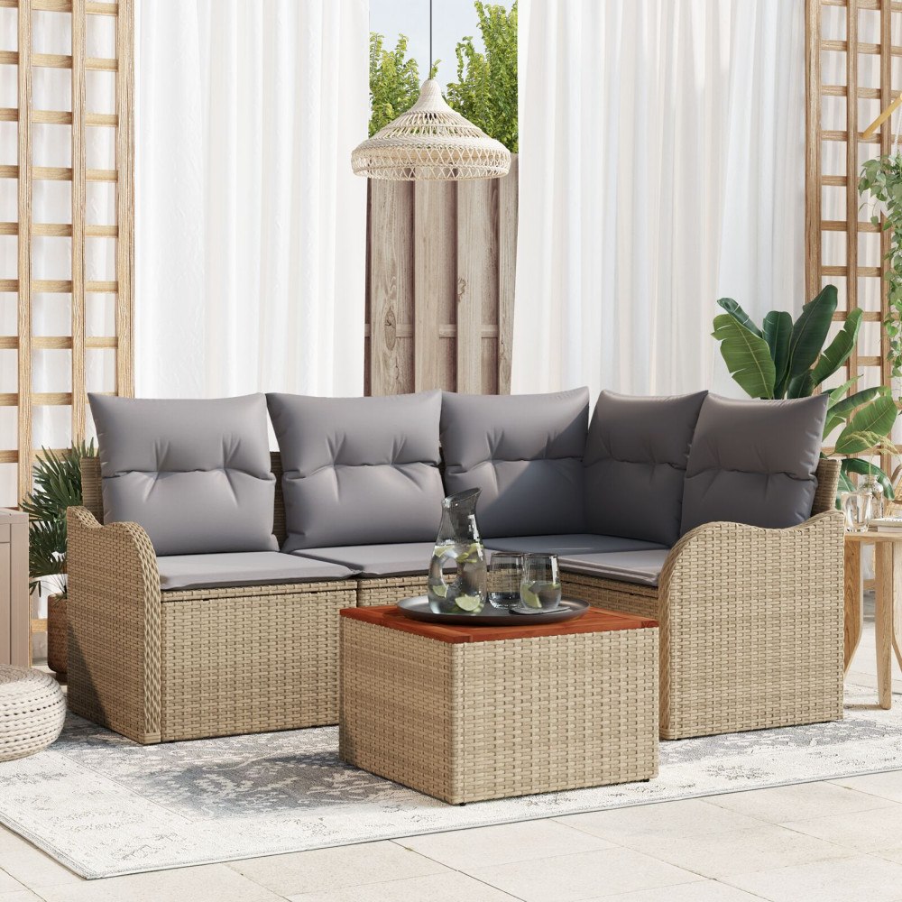 vidaXL Trädgårdsoffset 5 pcs Beige Poly rattan