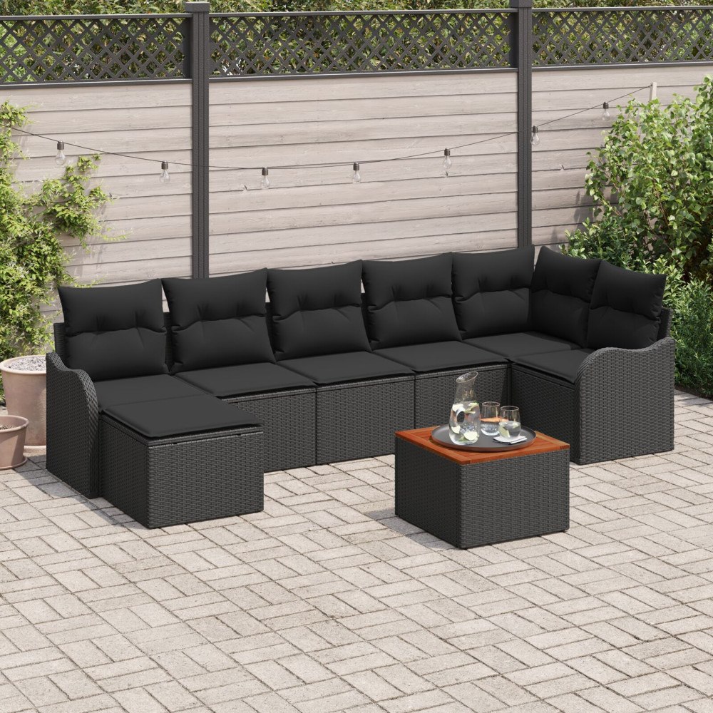 vidaXL Trädgårdsoffset 8 pcs Svart Poly rattan