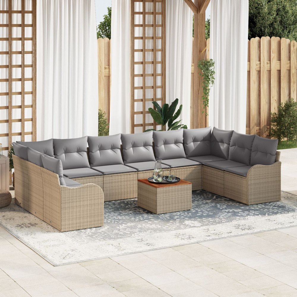vidaXL Trädgårdsoffset 11 pcs Beige Poly rattan