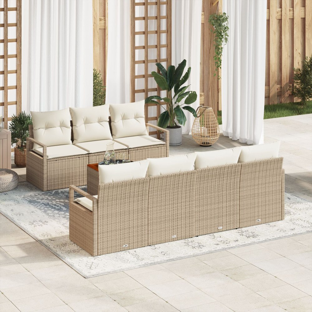 vidaXL Trädgårdsoffset med kudde 8 pcs Beige Poly rattan