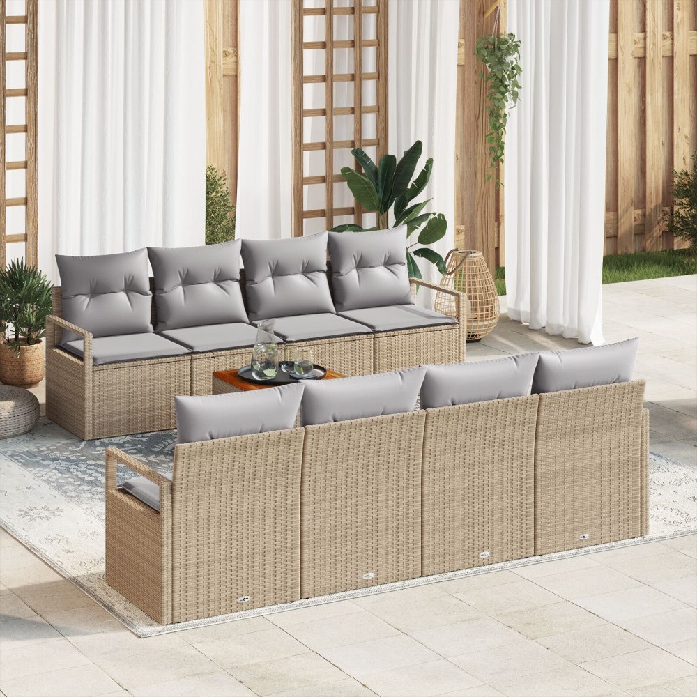 vidaXL Trädgårdsoffset med kudde 9 pcs Beige Poly rattan