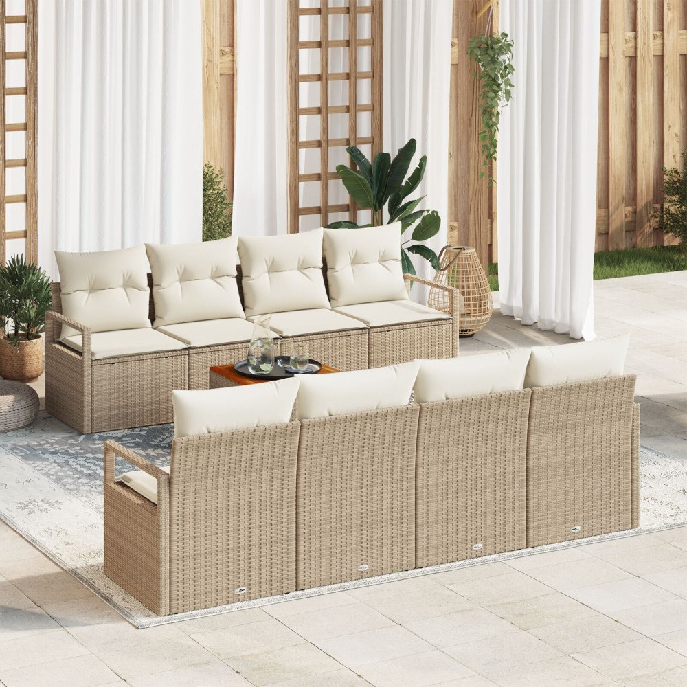 vidaXL Trädgårdsoffset med kudde 9 pcs Beige Poly rattan