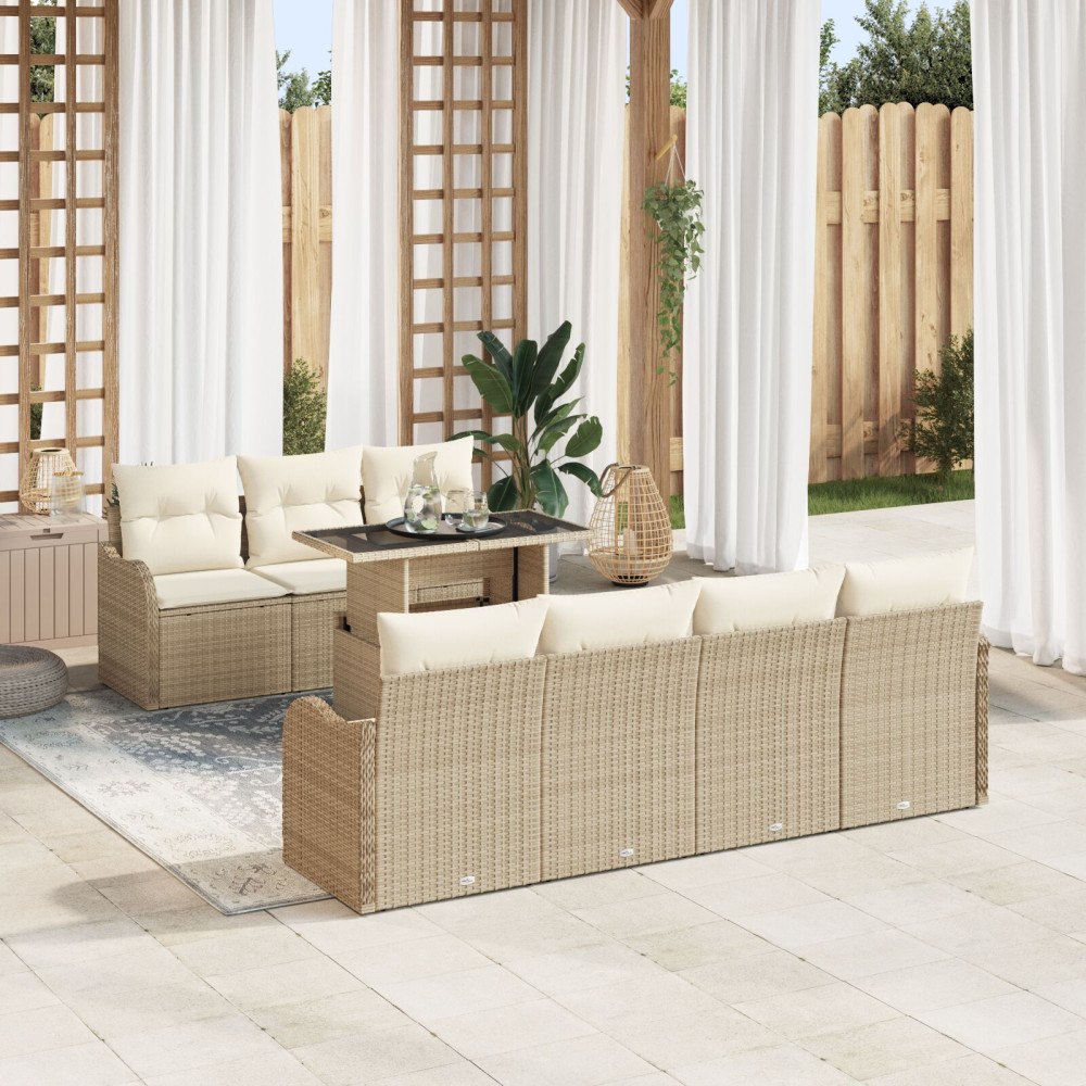 vidaXL Trädgårdsoffset med kudde 8 pcs Beige Poly rattan