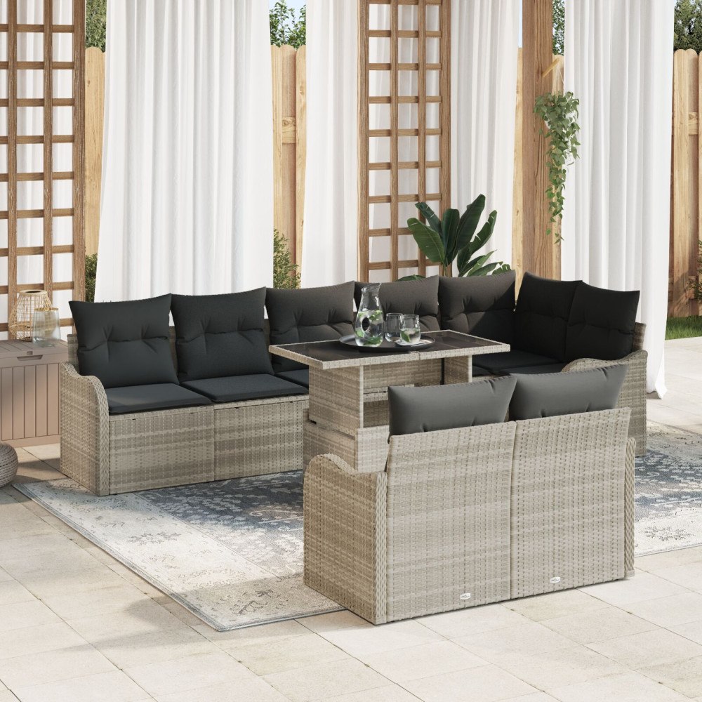 vidaXL Lounge-set med kudde 9 pcs Ljusgrå Poly rattan