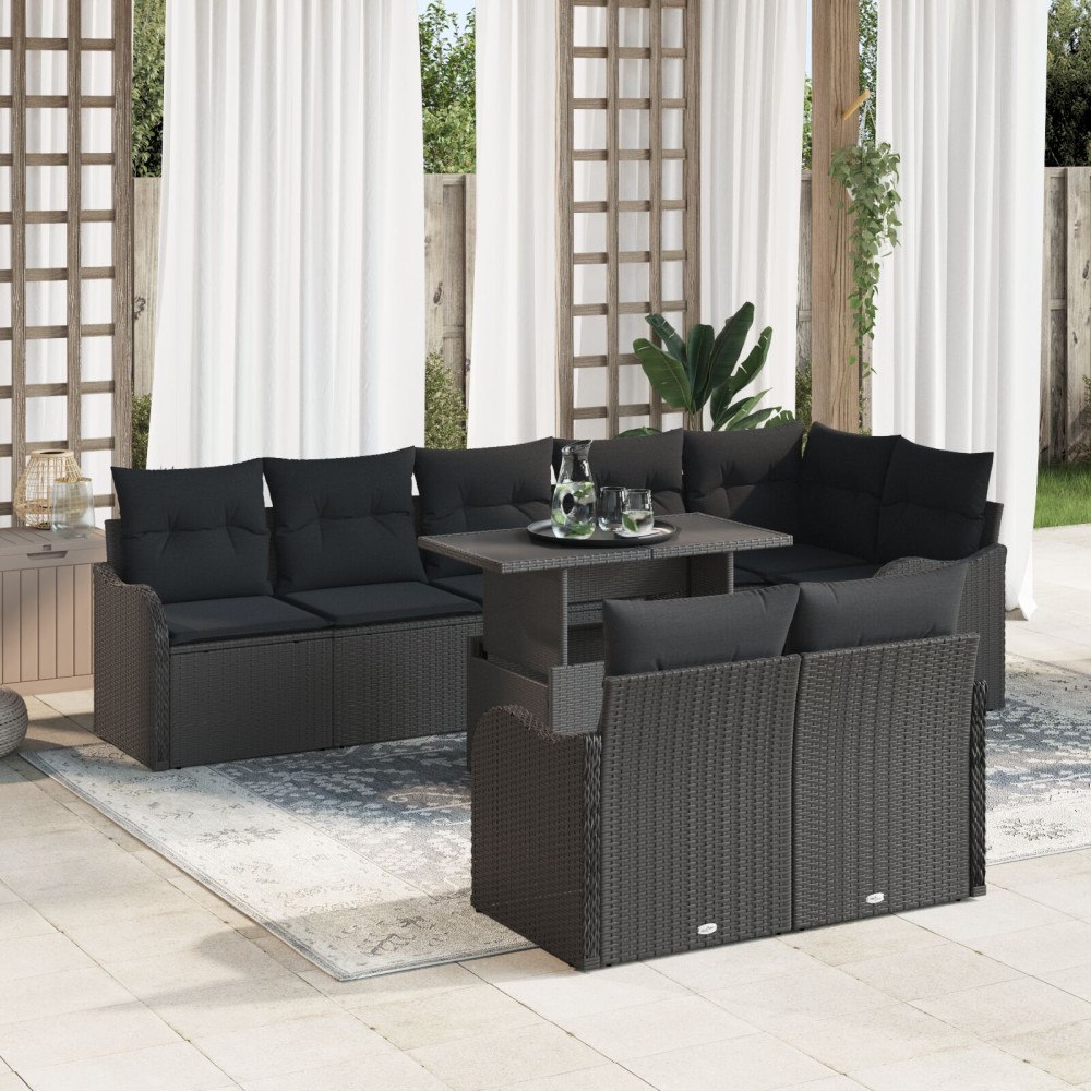 vidaXL Lounge-set med kudde 9 pcs Svart Poly rattan