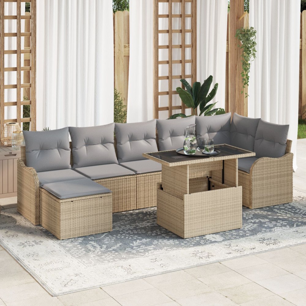 vidaXL Trädgårdsoffset med kudde 8 pcs Beige Poly rattan